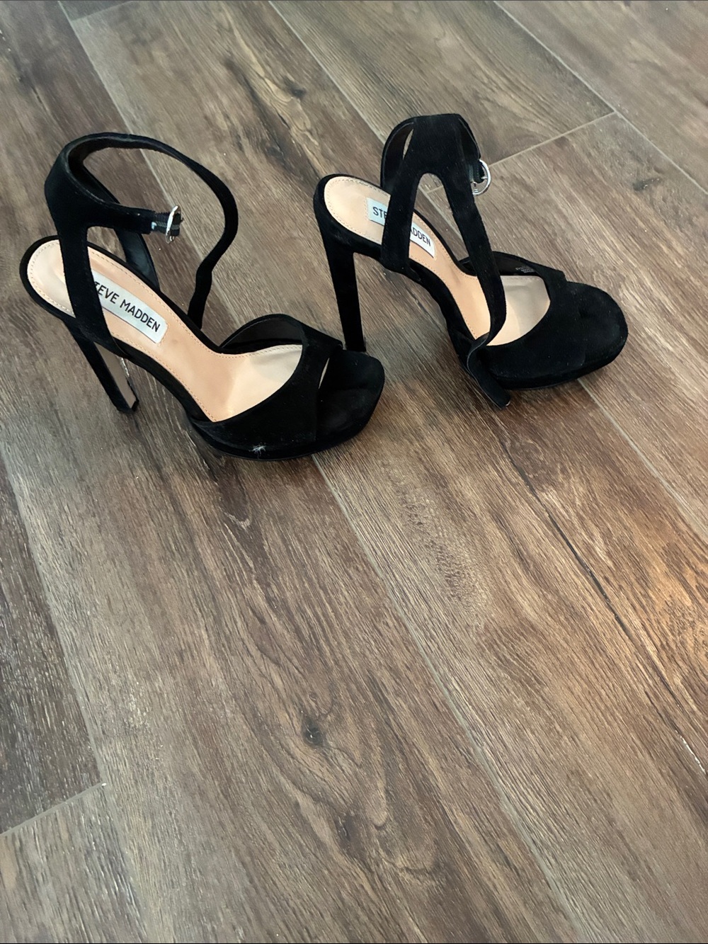 Steve Madden Black Suede Strappy Platform Heels
